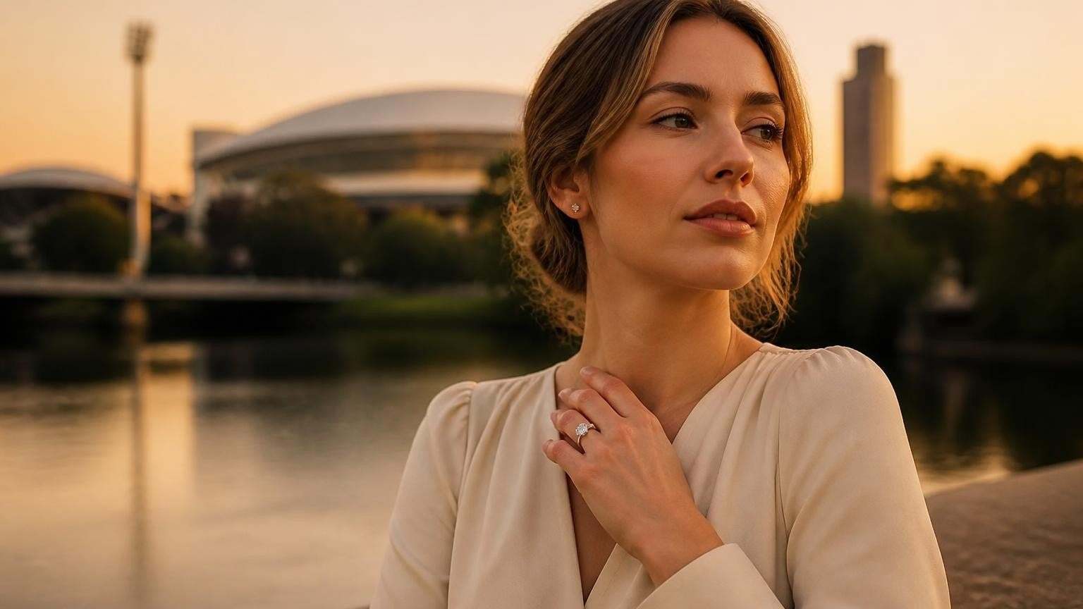 Best engagement rings in Adelaide — Satéur Destinée Ring™ with Adelaide Oval and Torrens River