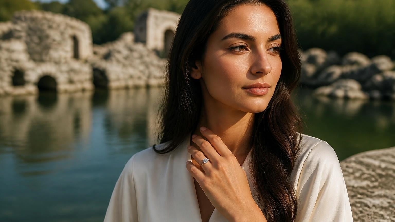 Best engagement rings in Albania — Satéur Destinée Ring at Butrint UNESCO ruins