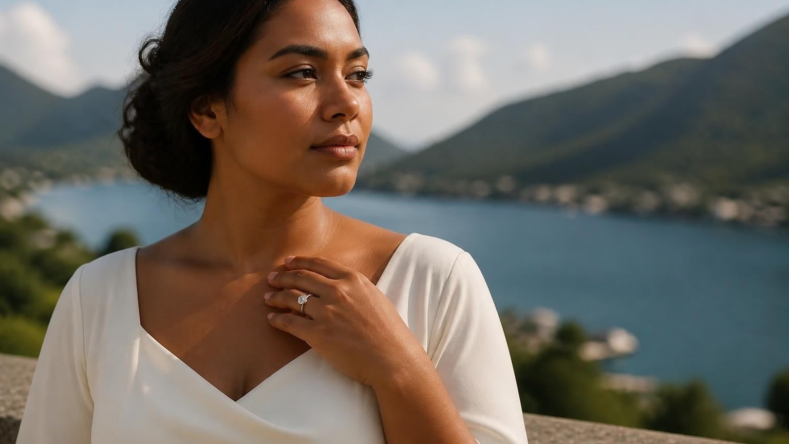 Best engagement rings in American Samoa — Satéur Destinée Ring with Pago Pago Harbour backdrop
