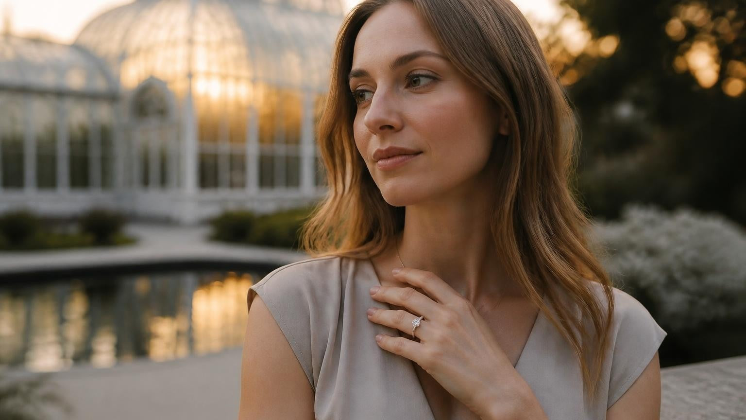 Best engagement rings in Atlanta — Satéur Destinée Ring at the Atlanta Botanical Garden