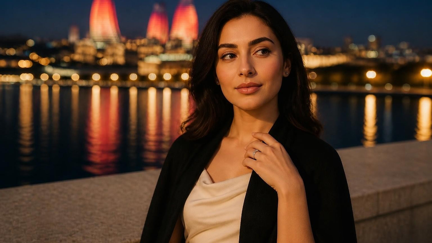 Best engagement rings in Azerbaijan — Satéur Destinée Ring with Baku Flame Towers
