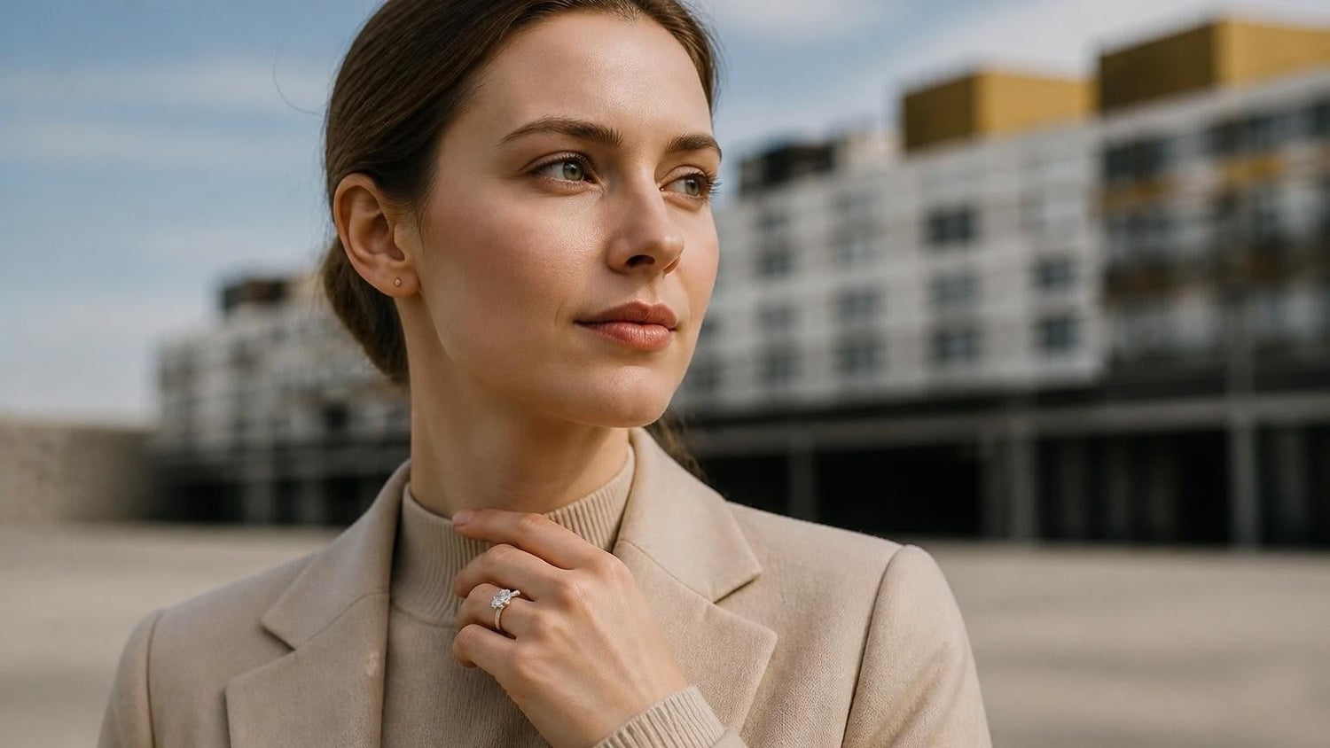 Best engagement rings in Basildon — Satéur Destinée Ring with Essex skyline