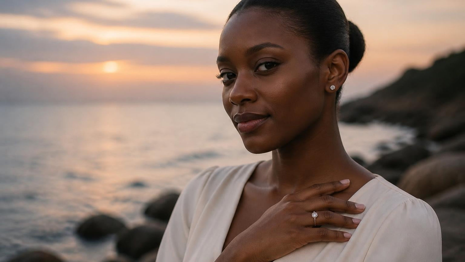 Best engagement rings in Burundi — Satéur Destinée Ring with Lake Tanganyika backdrop