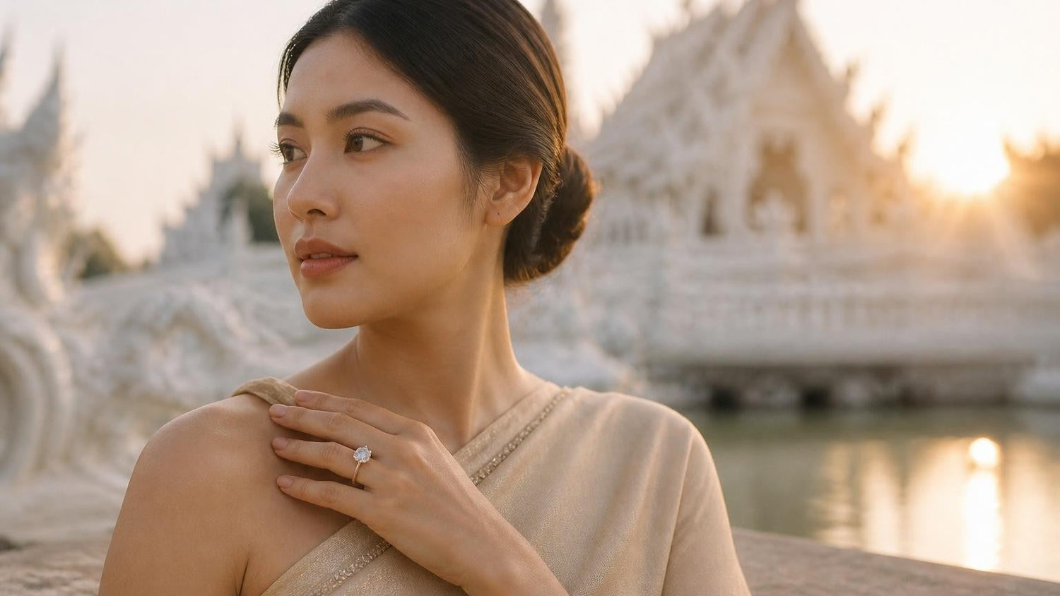 Best engagement rings in Chiang Rai — Satéur Destinée Ring with Wat Rong Khun White Temple