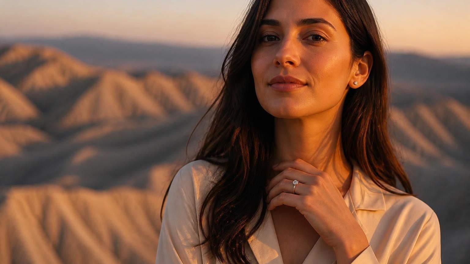 Best engagement rings in Chile — Satéur Destinée Ring™ with the Valle de la Luna landscape