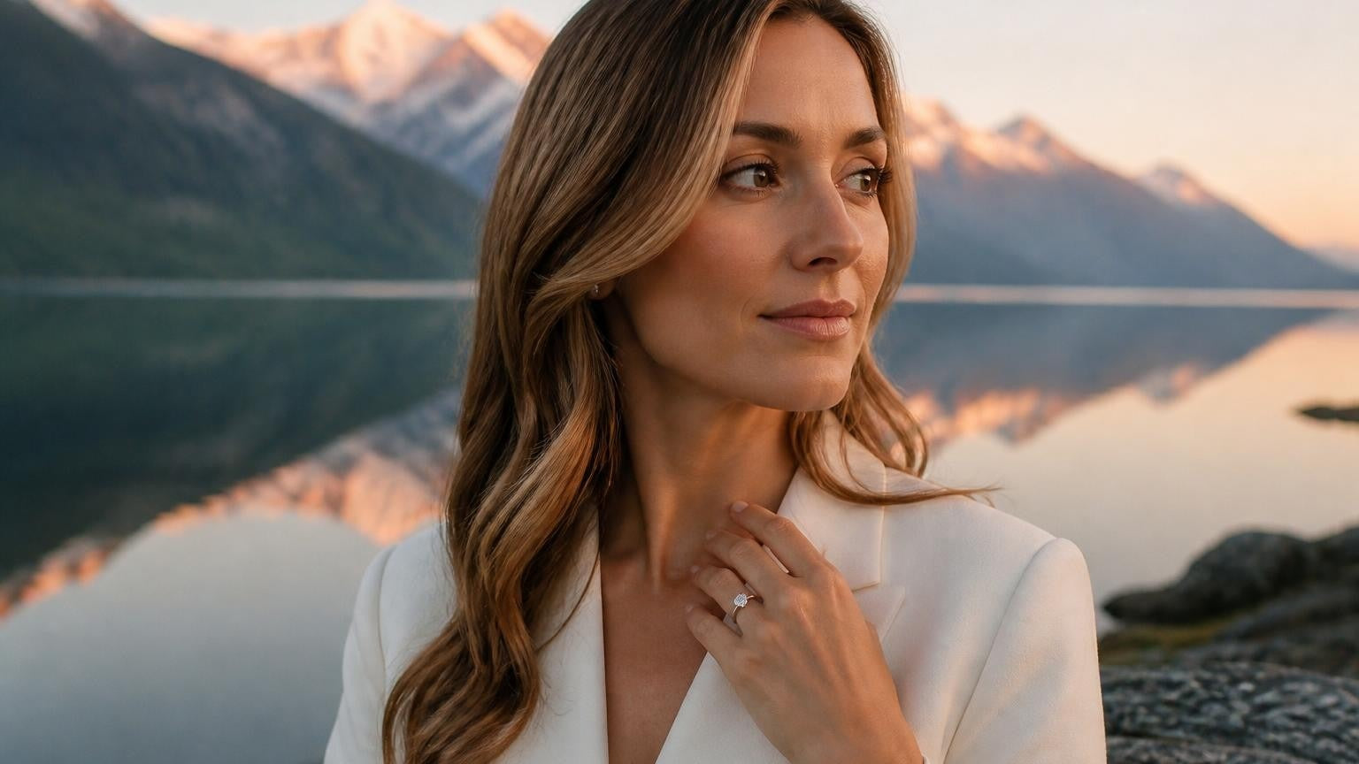 Best engagement rings in Chilliwack — Satéur Destinée Ring with Chilliwack Lake and Skagit Range at dawn