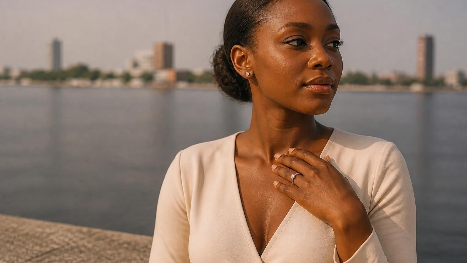 Best engagement rings in Congo-Brazzaville — Satéur Destinée Ring on the Congo River waterfront