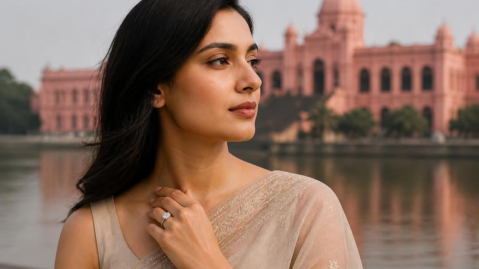 Best engagement rings in Dhaka — Satéur Destinée Ring at Ahsan Manzil riverside