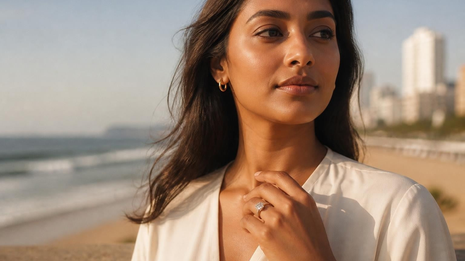 Best engagement rings in Durban — Satéur Destinée Ring on the Golden Mile beachfront