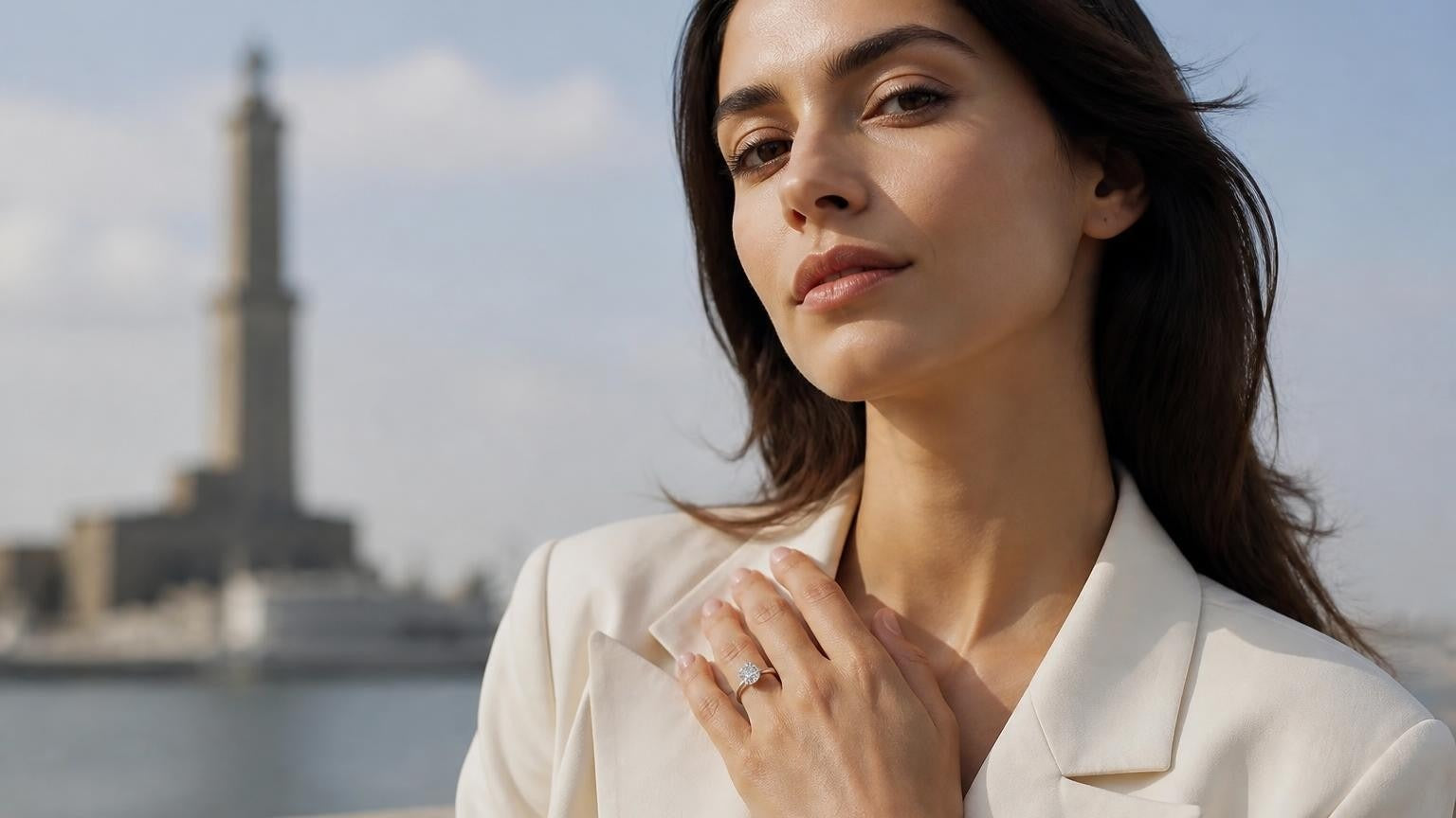 Best engagement rings in Genoa — Satéur Destinée Ring with the Lanterna lighthouse