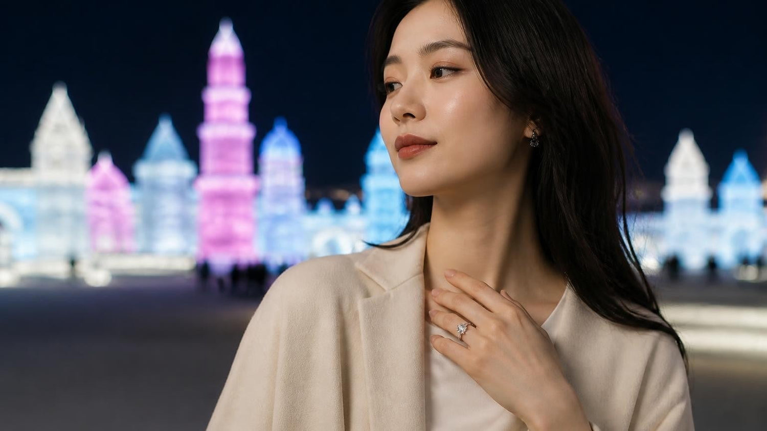 Best engagement rings in Harbin — Satéur Destinée Ring™ with Harbin Ice and Snow World