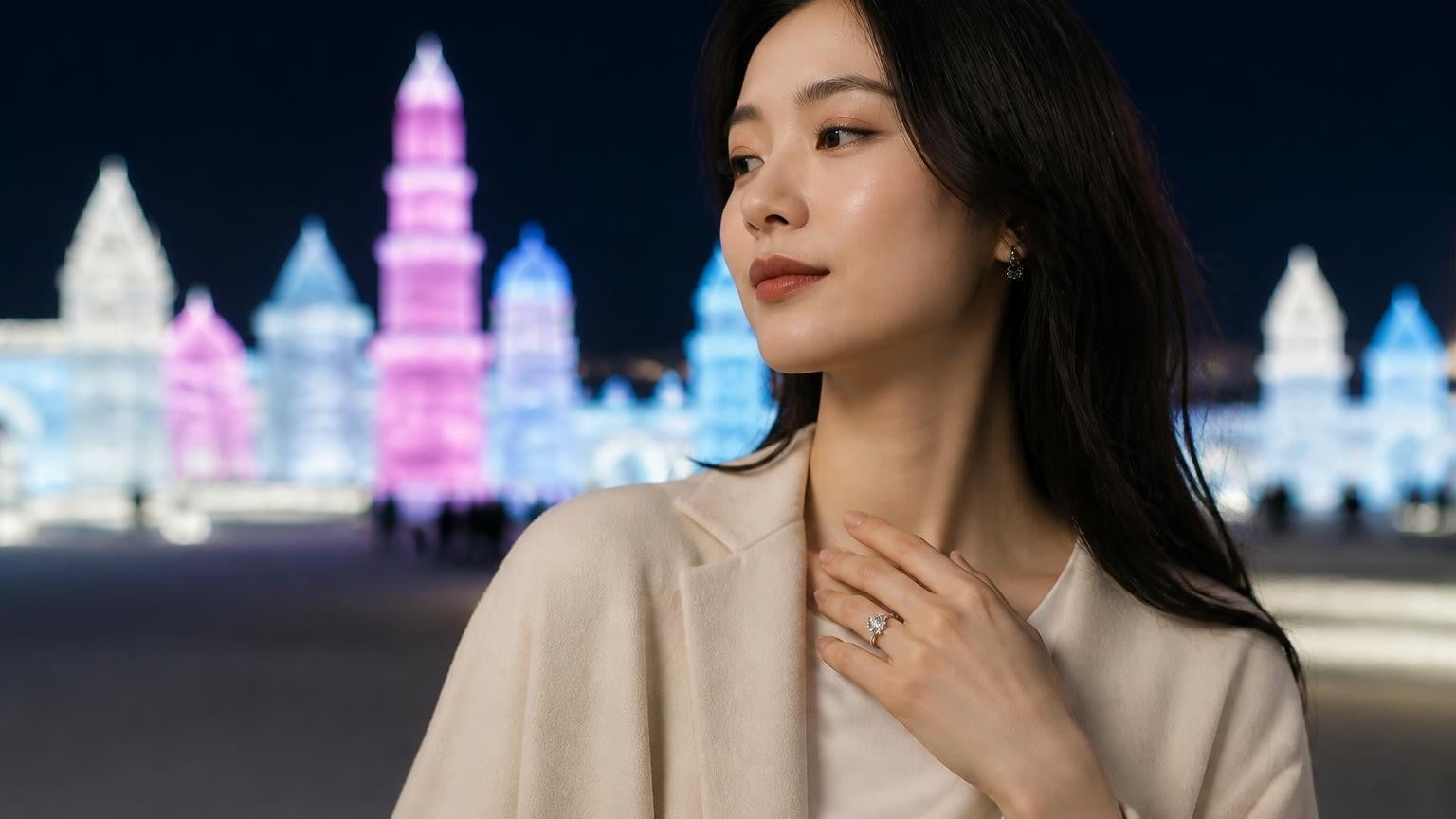 Best engagement rings in Harbin — Satéur Destinée Ring™ with Harbin Ice and Snow World