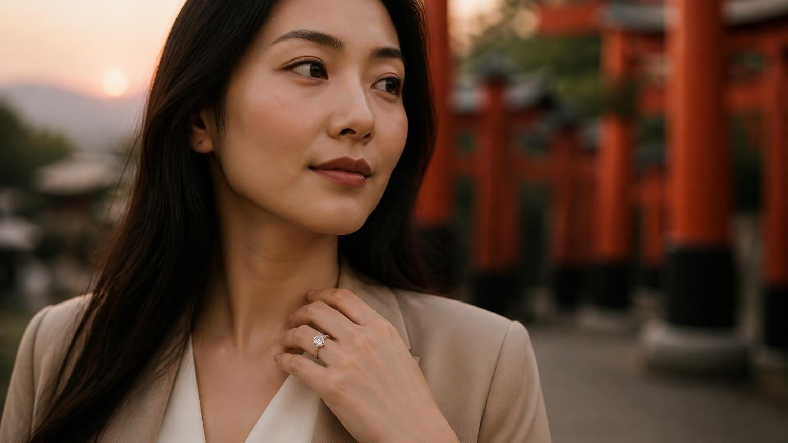 Best engagement rings in Japan — Satéur Destinée Ring™ at Fushimi Inari torii gates, Kyoto