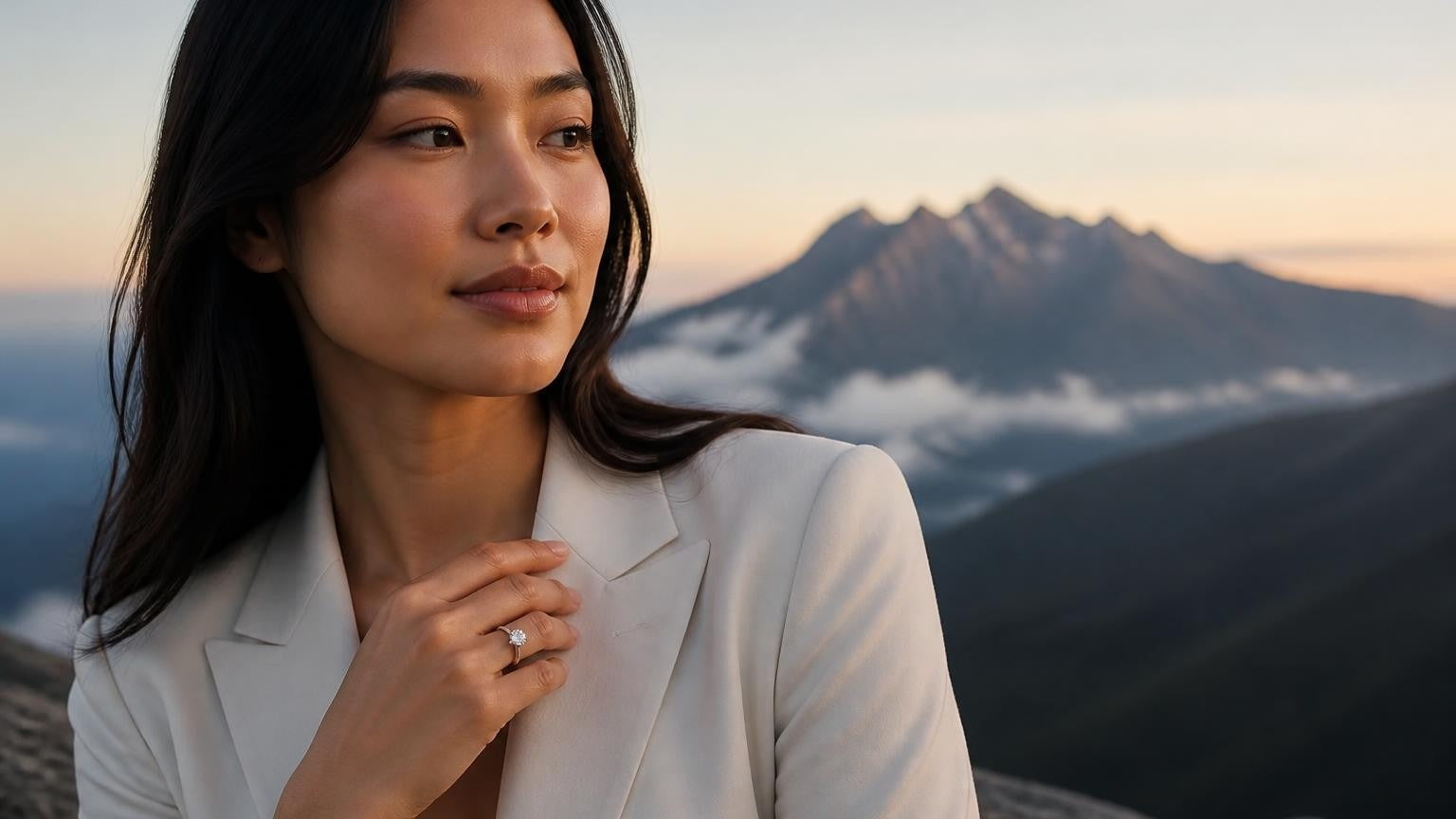 Best engagement rings in Kota Kinabalu — Satéur Destinée Ring with Mount Kinabalu backdrop