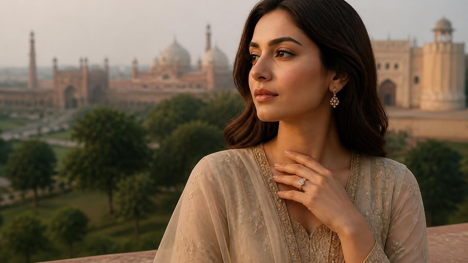 Best engagement rings in Lahore — Satéur Destinée Ring with Badshahi Mosque backdrop