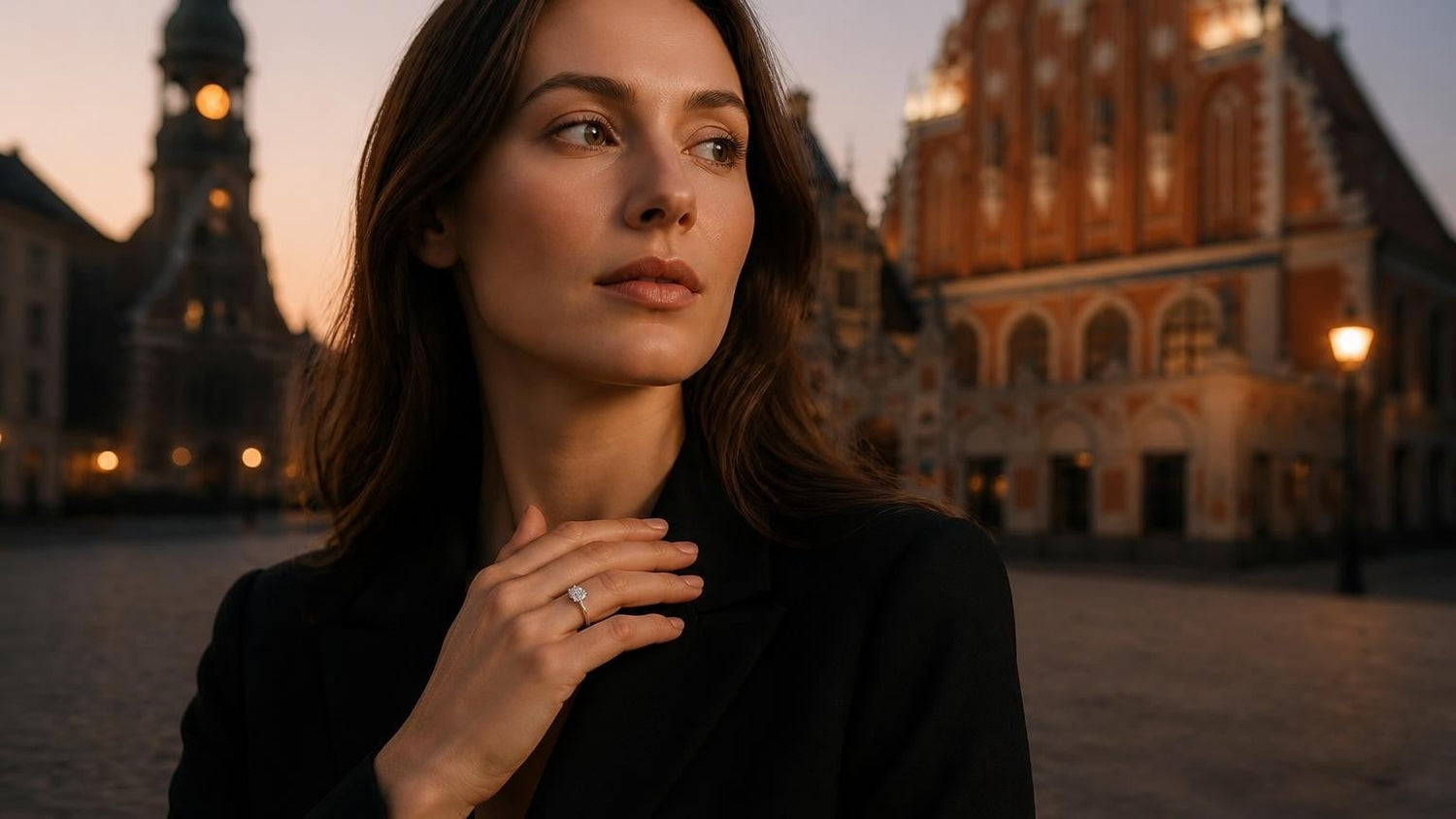 Best engagement ring in Latvia — Satéur Destinée Ring™ at Riga Old Town with House of the Blackheads