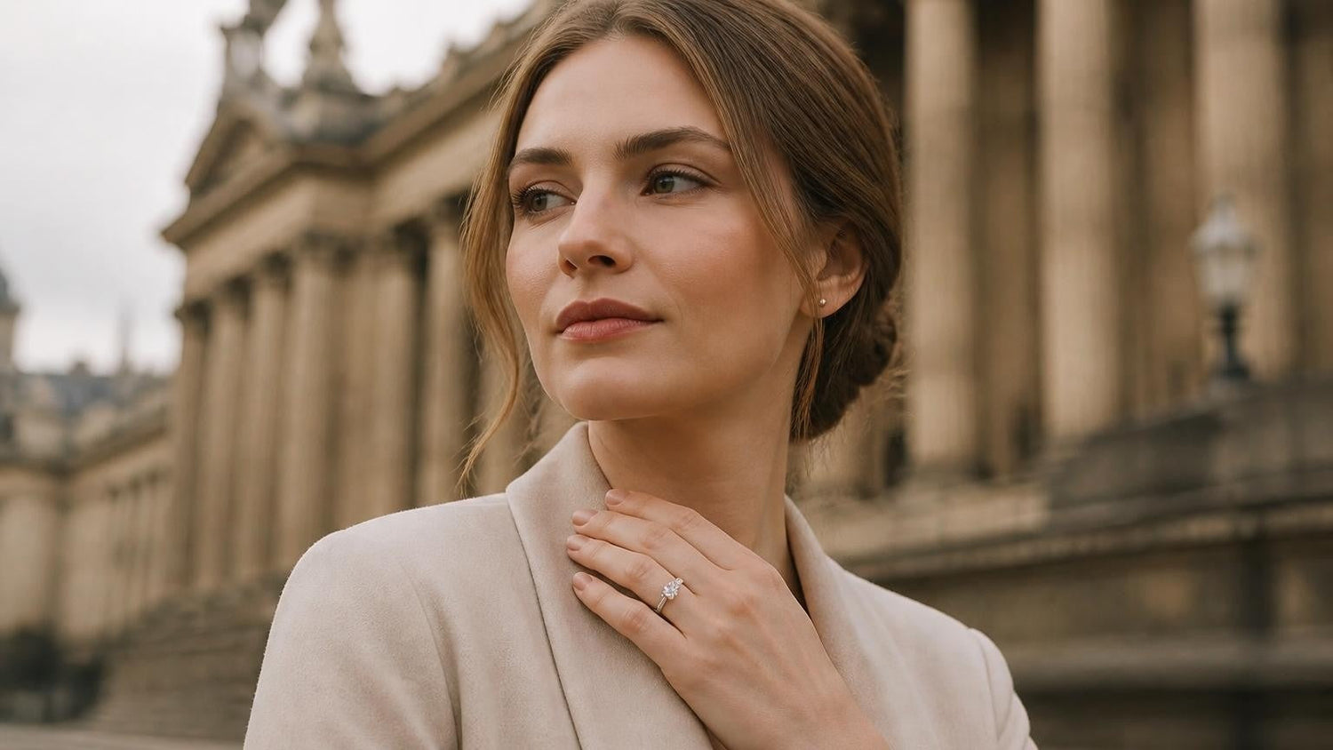 Best engagement rings in Leeds — Satéur Destinée Ring with Leeds Town Hall