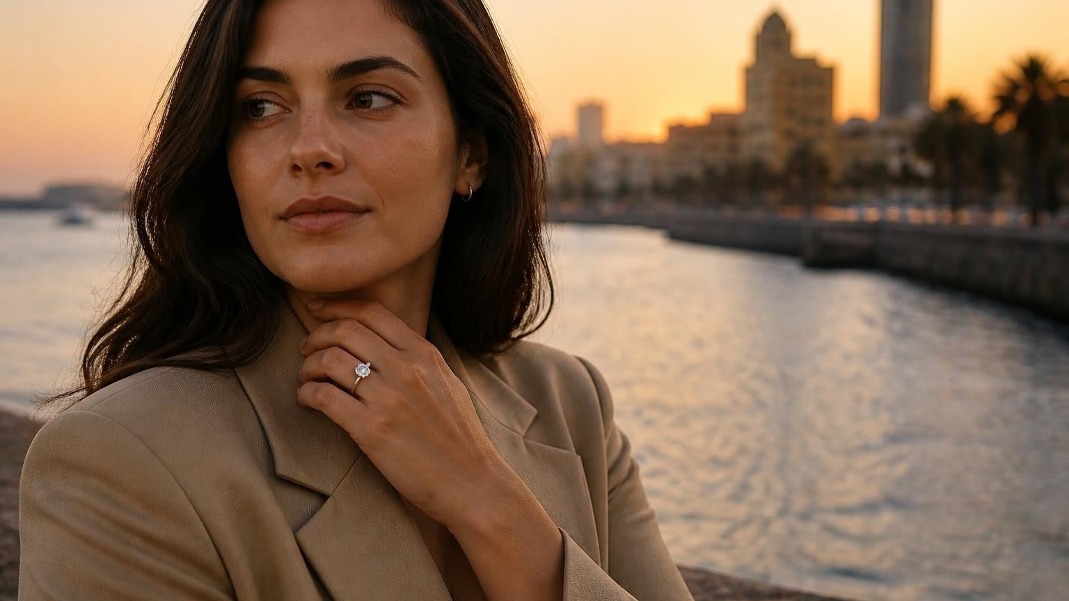 Best engagement rings in Montevideo — Satéur Destinée Ring with Ciudad Vieja harbour
