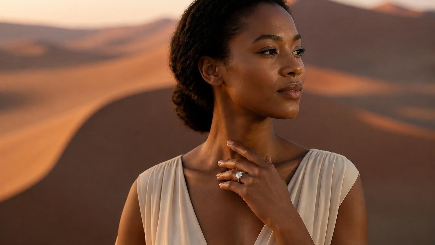 Best engagement rings in Namibia — Satéur Destinée Ring™ with Sossusvlei dunes backdrop