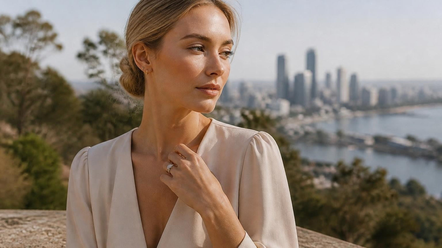 Best engagement rings in Perth — Satéur Destinée Ring at King's Park overlooking the Swan River