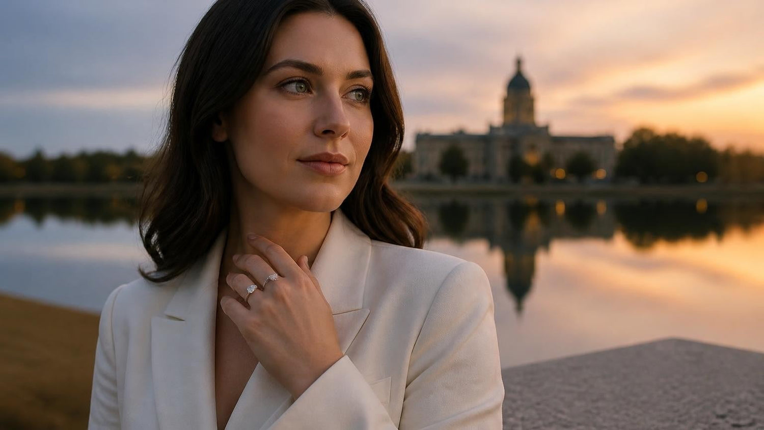 Best engagement rings in Regina — Satéur Destinée Ring at Wascana Lake, Saskatchewan