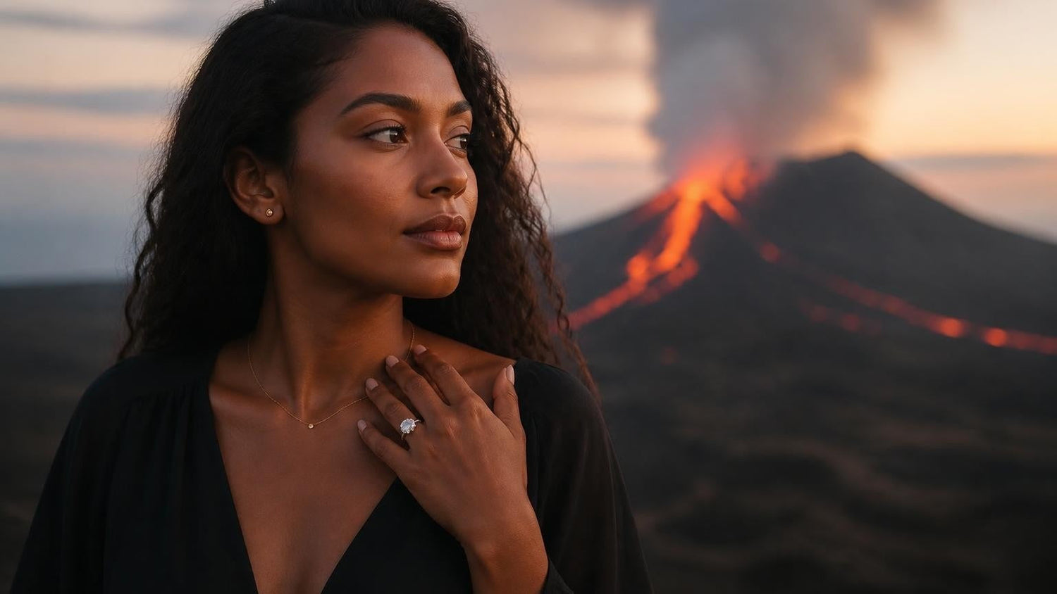 Best engagement rings in Réunion — Satéur Destinée Ring with Piton de la Fournaise backdrop