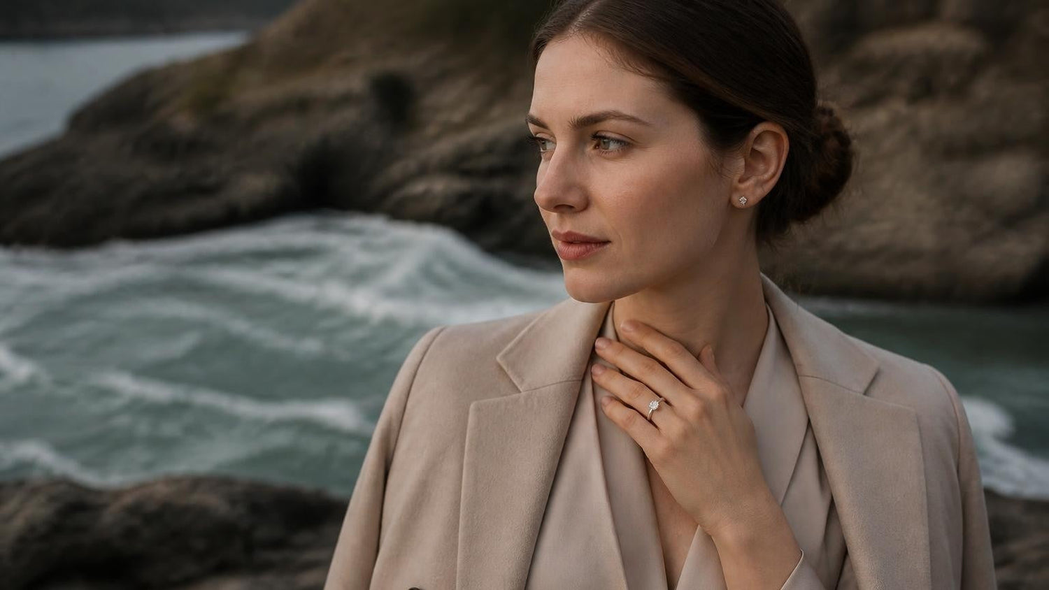 Best engagement rings in Saint John — Satéur Destinée Ring with Reversing Falls backdrop