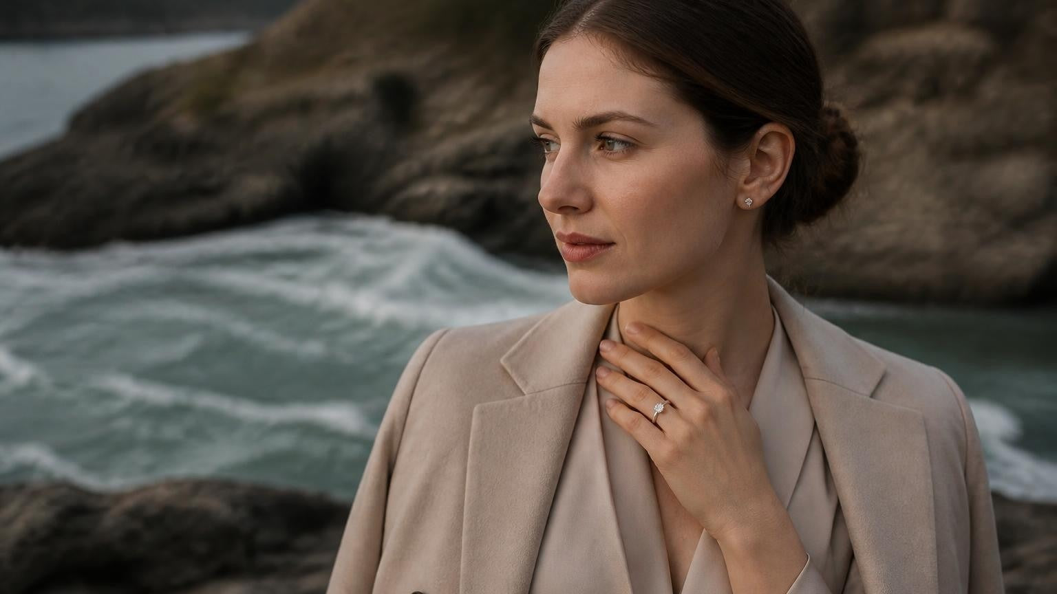 Best engagement rings in Saint John — Satéur Destinée Ring with Reversing Falls backdrop