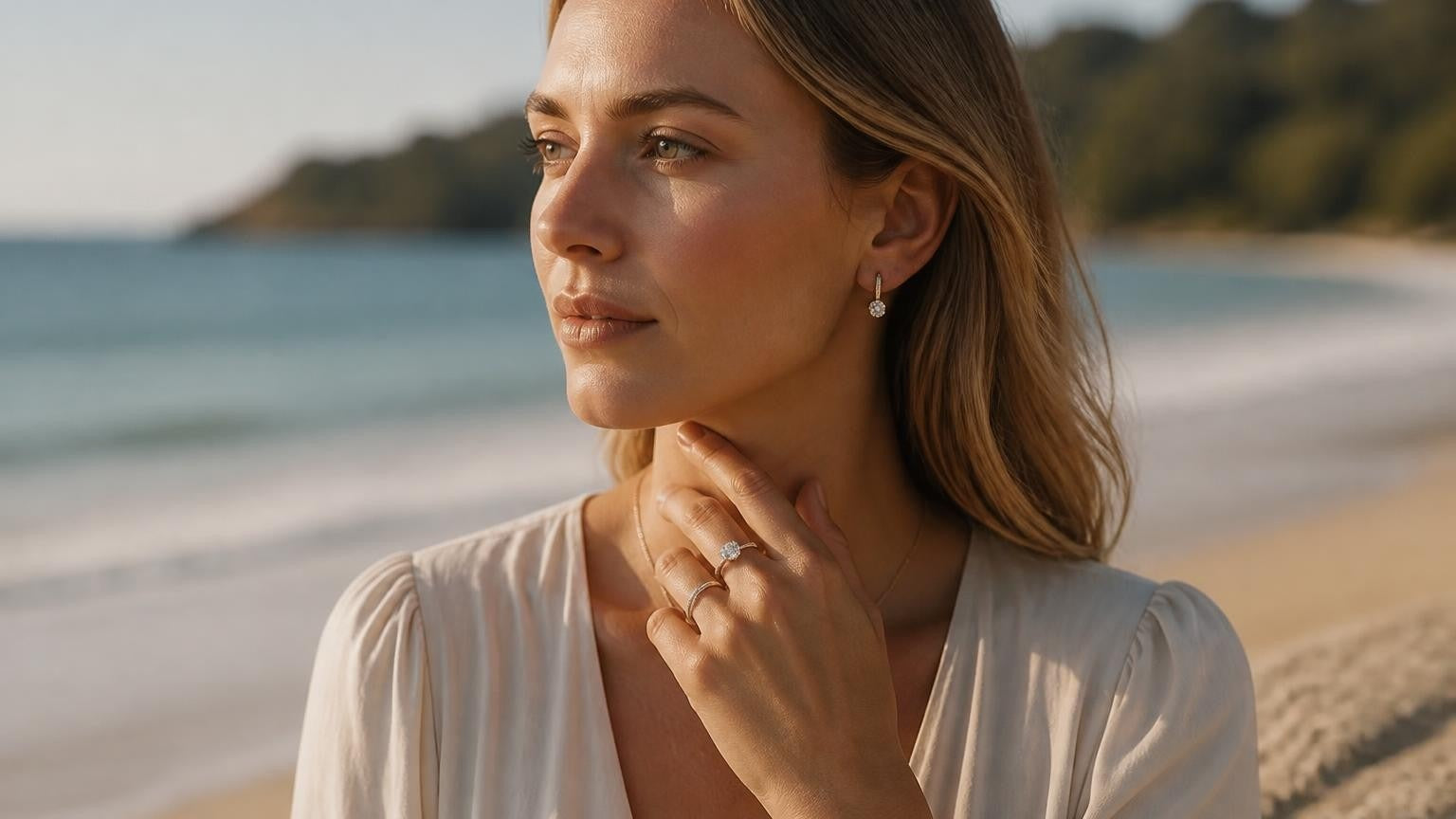 Best engagement rings in Sunshine Coast — Satéur Destinée Ring with Noosa Main Beach headland