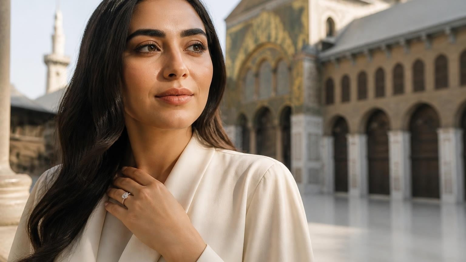 Best engagement rings in Syria — Satéur Destinée Ring at the Umayyad Mosque courtyard, Damascus
