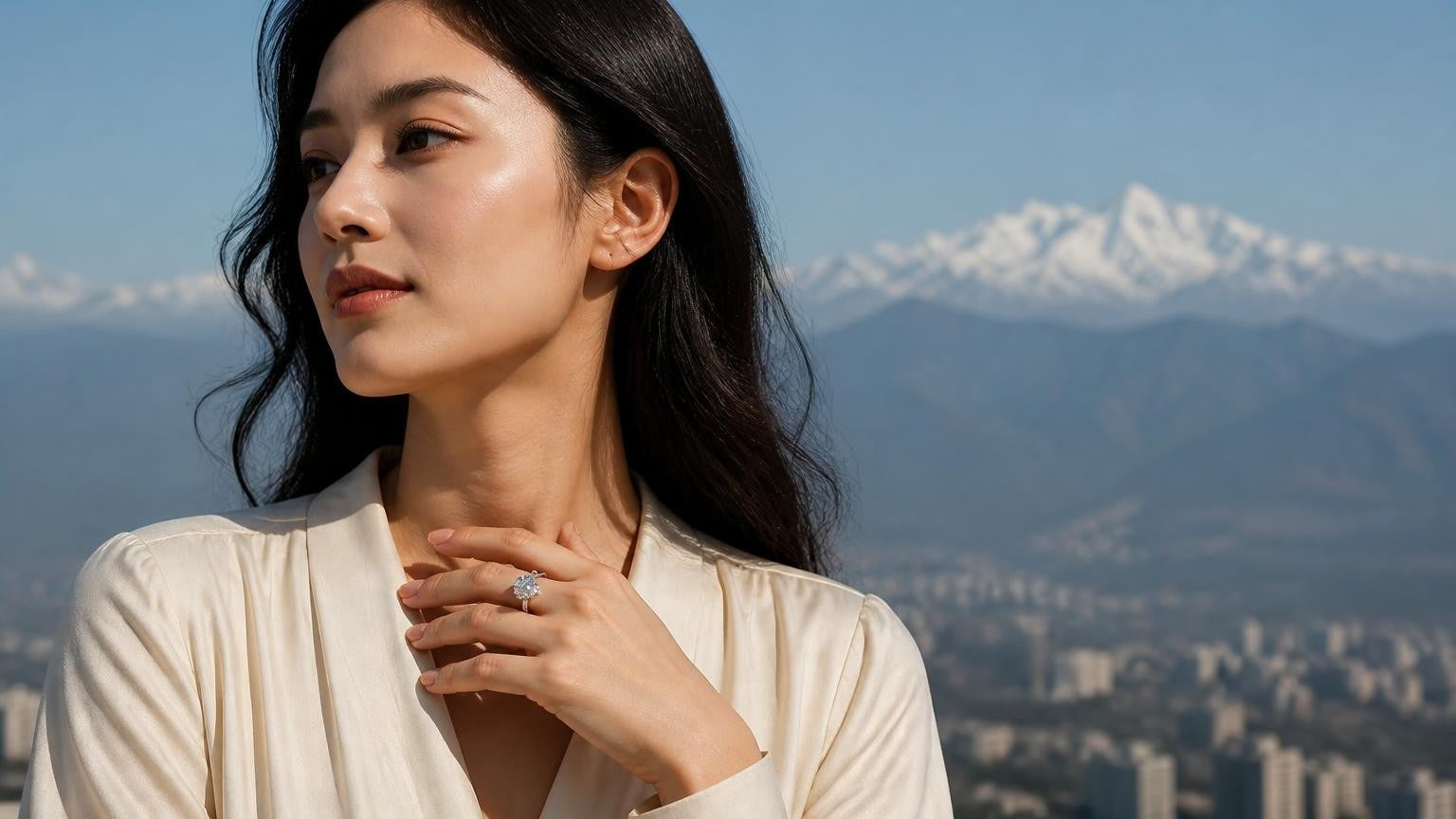 Best engagement rings in Urumqi — Satéur Destinée Ring with Tianshan mountains