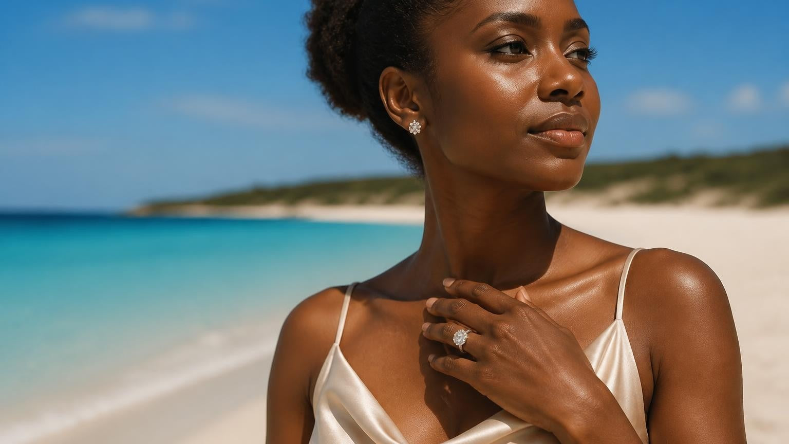 Best engagement rings in Vanuatu — Satéur Destinée Ring on Champagne Beach, Espiritu Santo