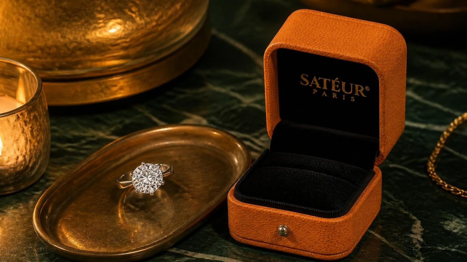 Best moissanite engagement ring — Satéur in private jeweller's vault with open orange box