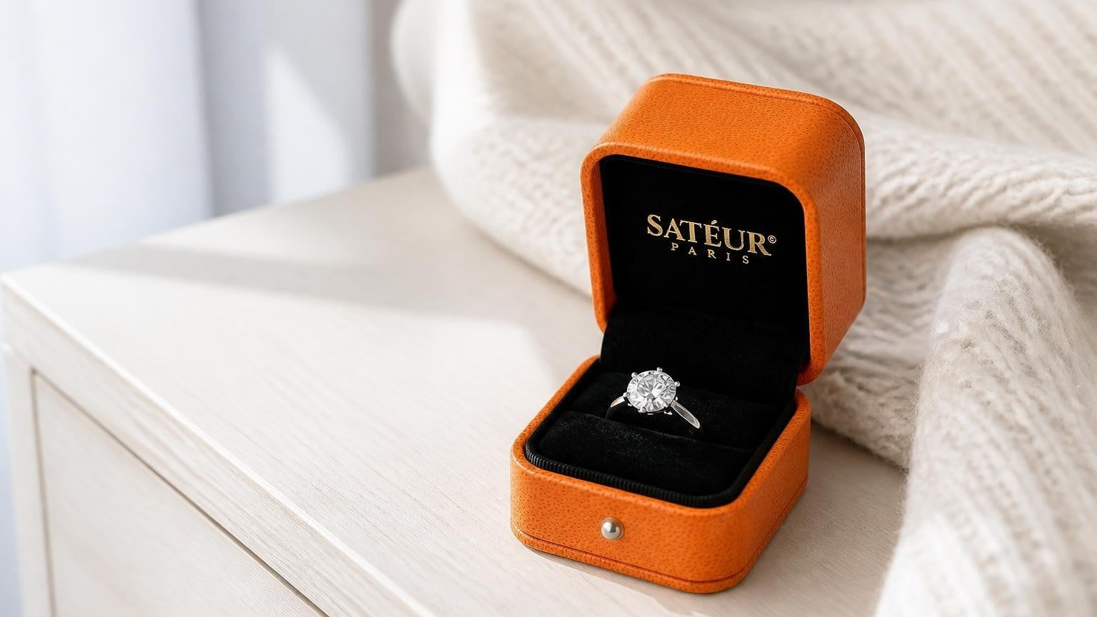 Re-proposal ring in an orange Satéur box — renewing the promise