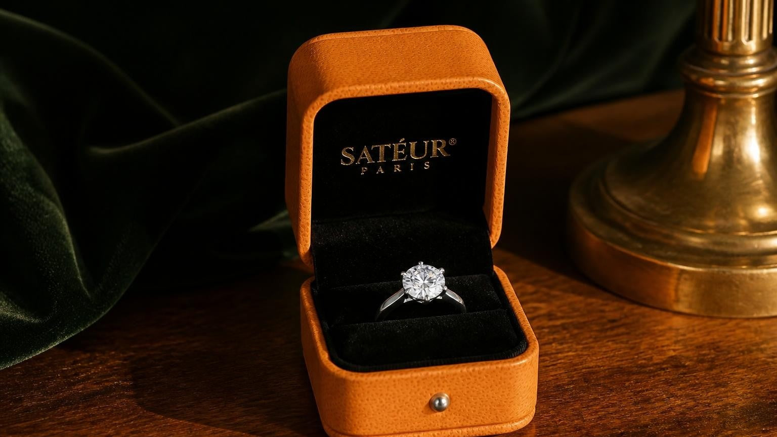 Lab grown diamond ring in open Satéur box