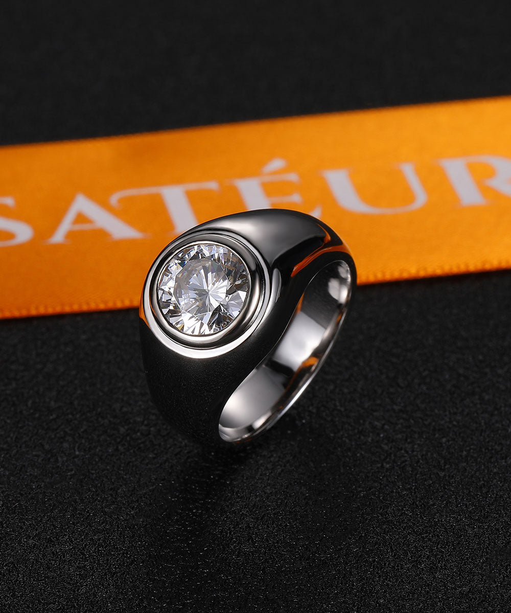 Satéur Homme 銀色 L’ Orbite 鑽戒™,18K 白金,圓形切割
