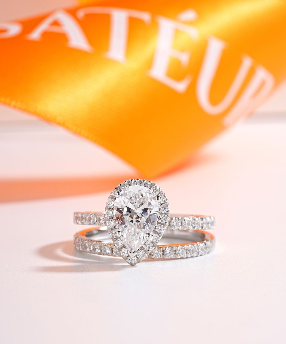 Satéur Perle Wedding Diamond Ring Set™, 18K White Gold
