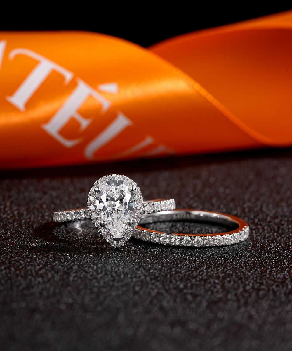 Satéur Perle Wedding Diamond Ring Set™, 18K White Gold