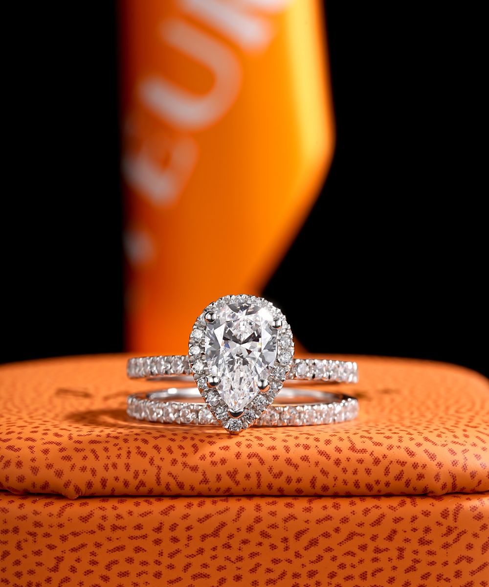 Satéur Perle Wedding Diamond Ring Set™, 18K White Gold