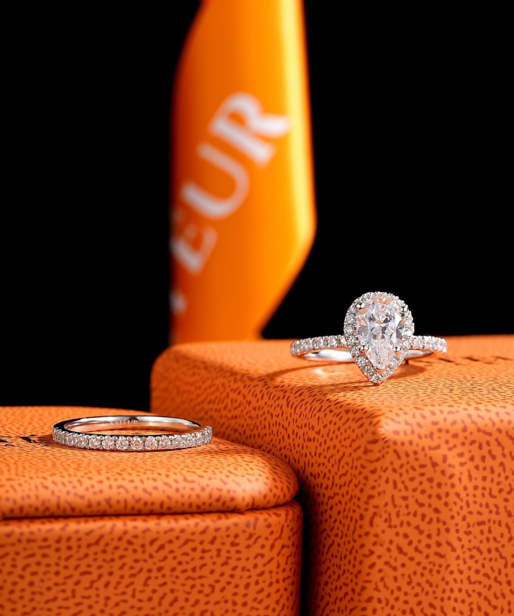 Satéur Perle Wedding Diamond Ring Set™, 18K White Gold