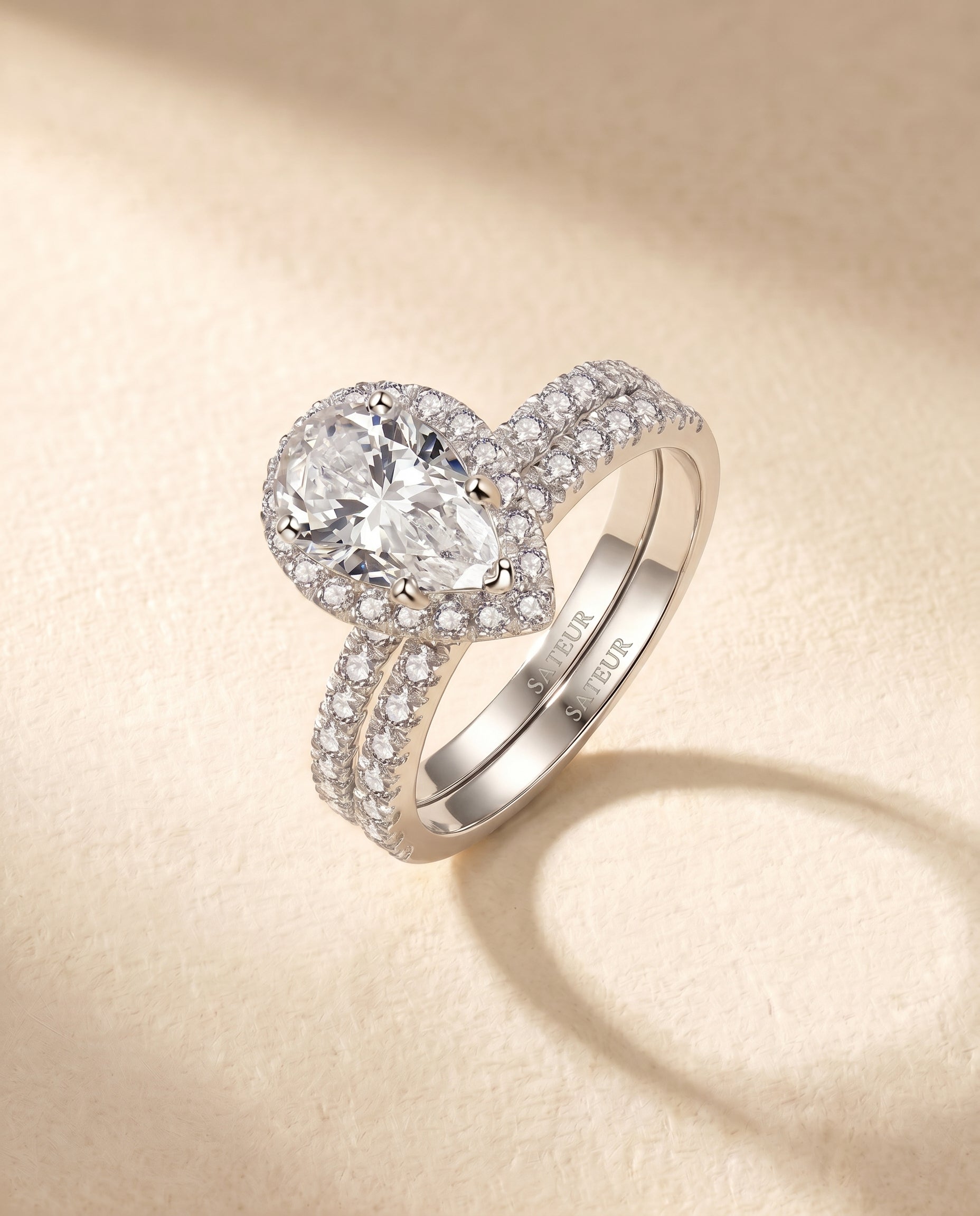 Satéur Perle Wedding Diamond Ring Set™, 18K White Gold