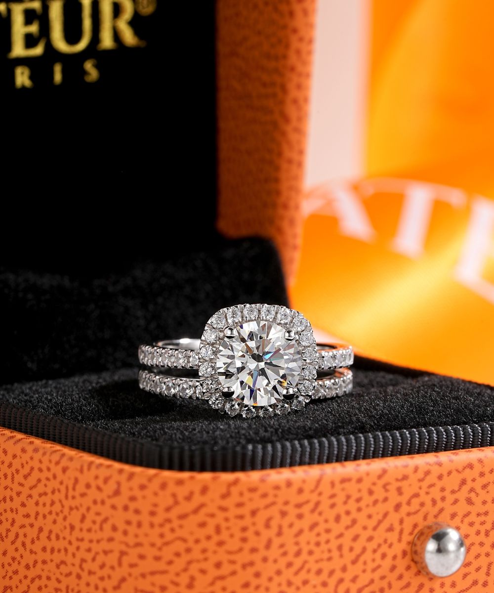 Satéur Lumière Wedding Diamond Ring Set™, 18K White Gold