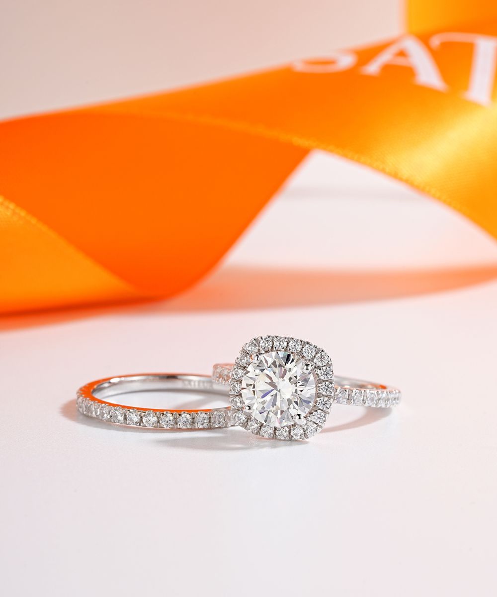 Satéur Lumière Wedding Diamond Ring Set™, 18K White Gold