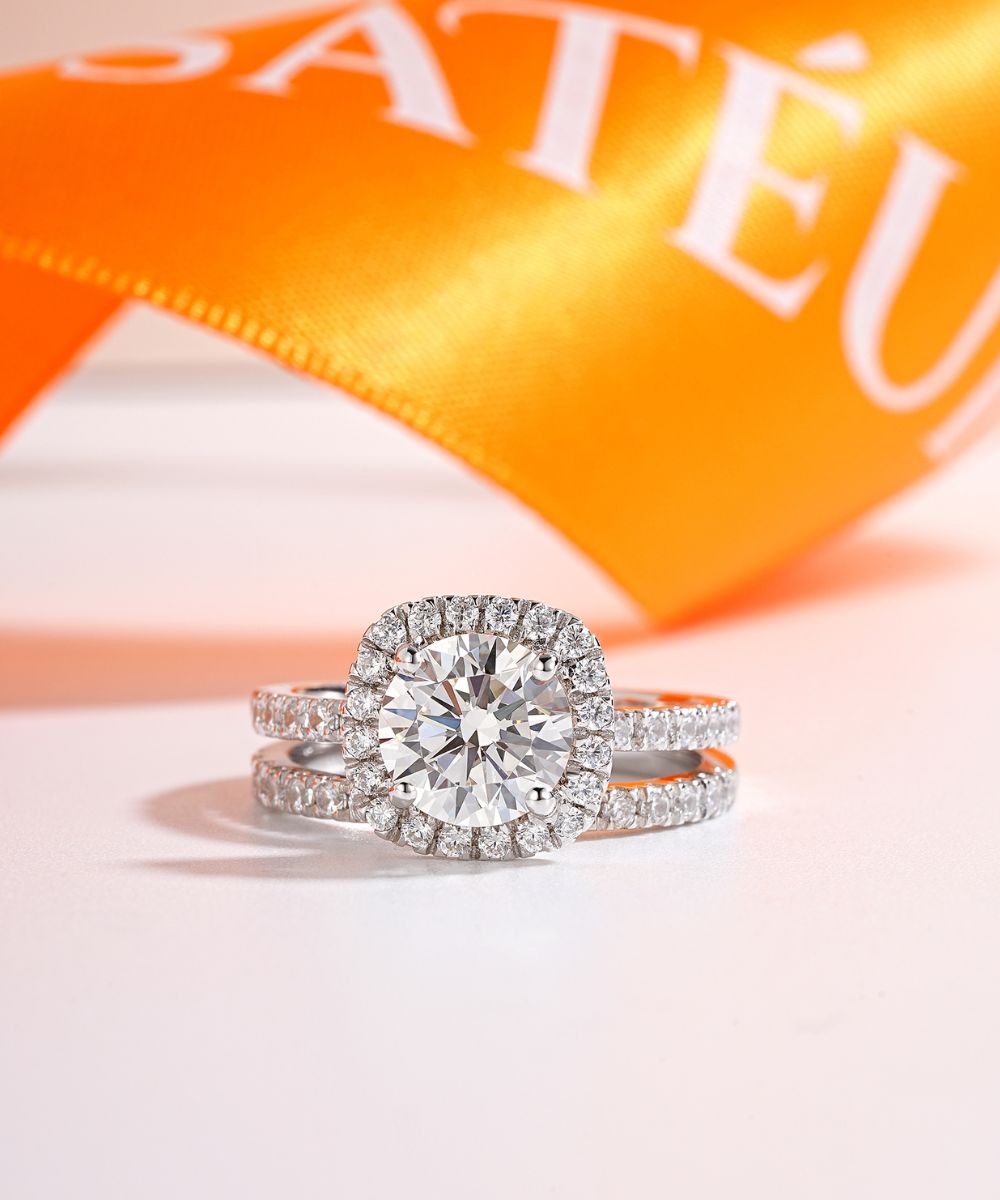 Satéur Lumière Wedding Diamond Ring Set™, 18K White Gold
