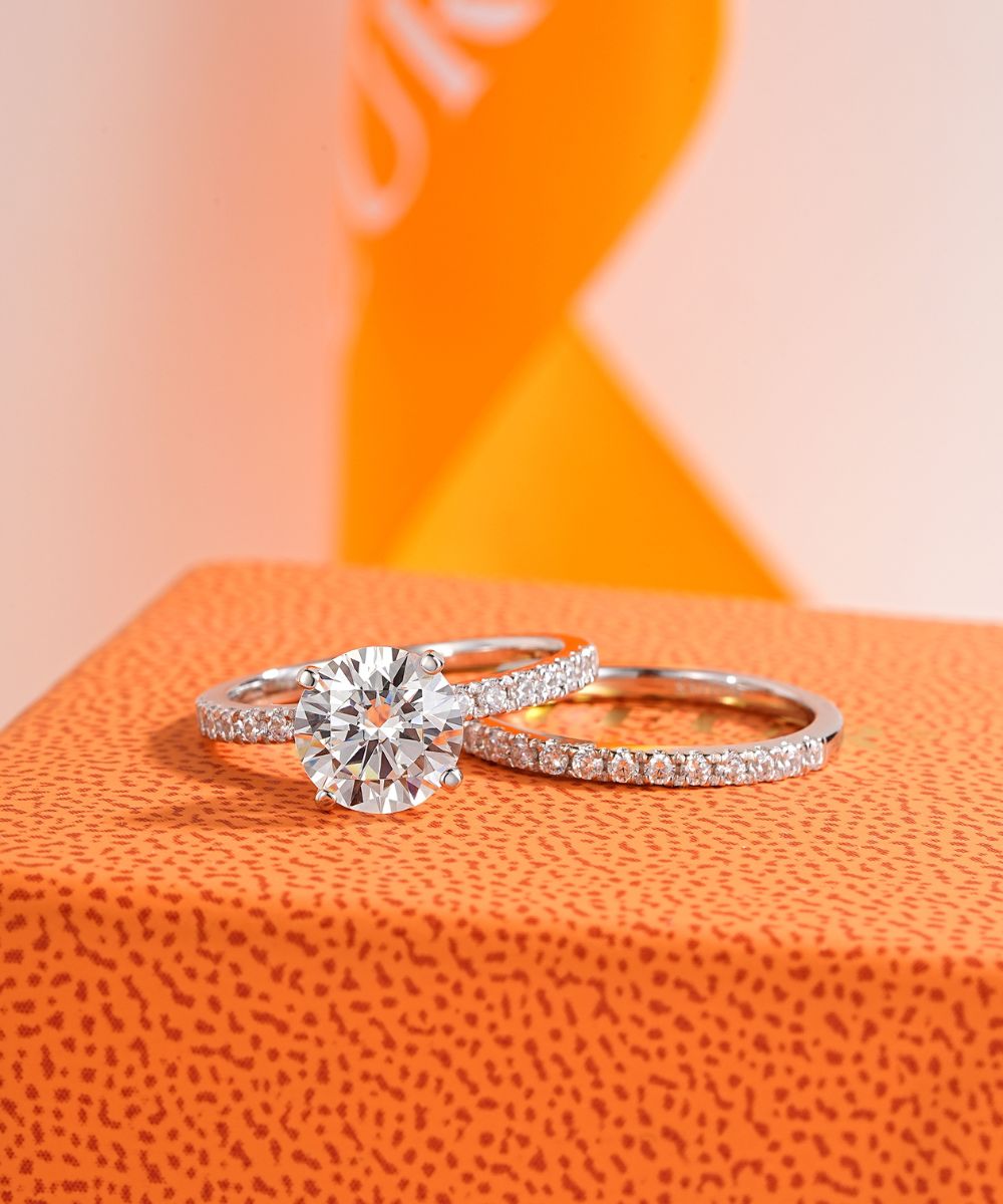 Satéur Cercle Wedding Diamond Ring Set™, 18K White Gold