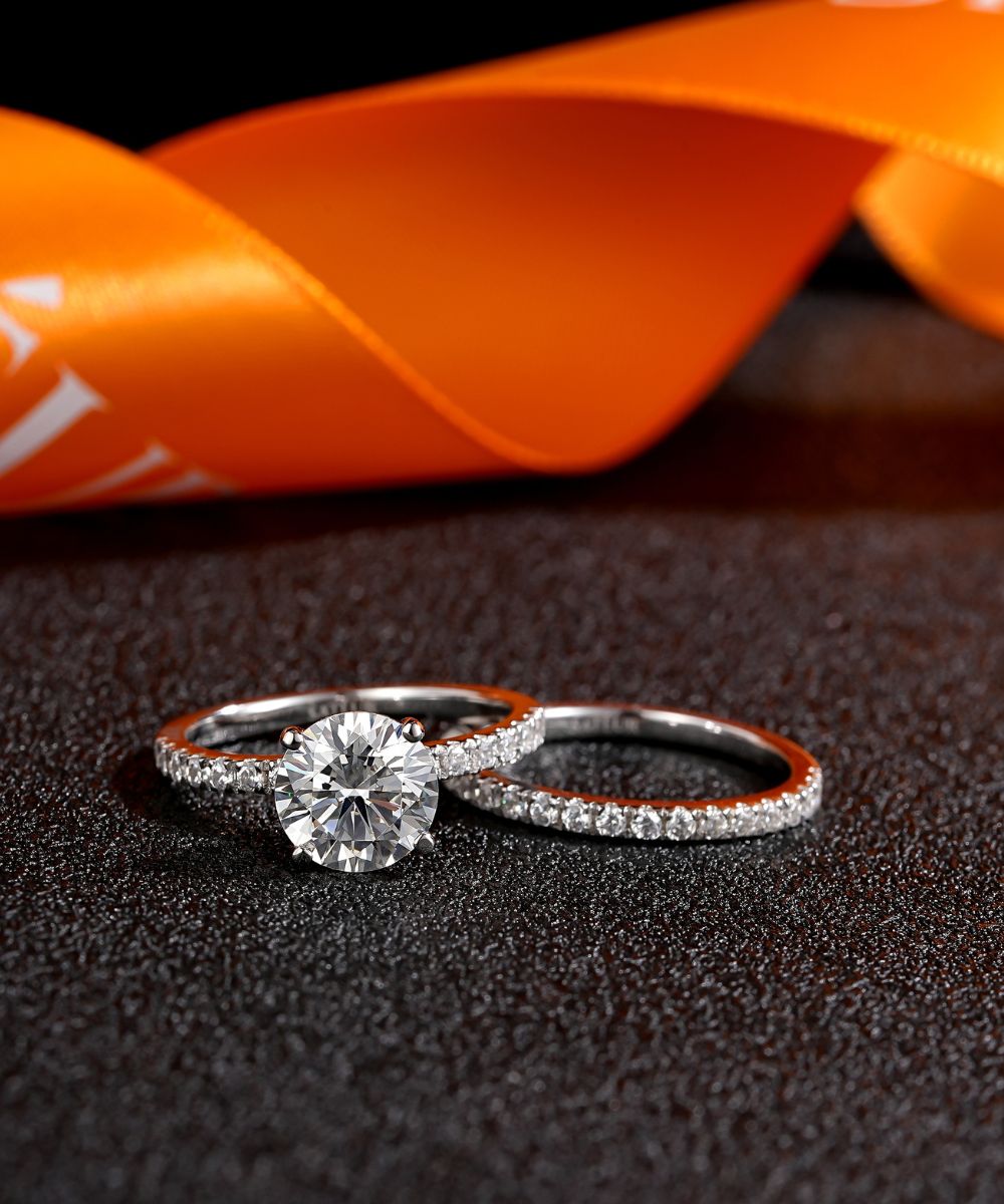 Satéur Cercle Wedding Diamond Ring Set™, 18K White Gold