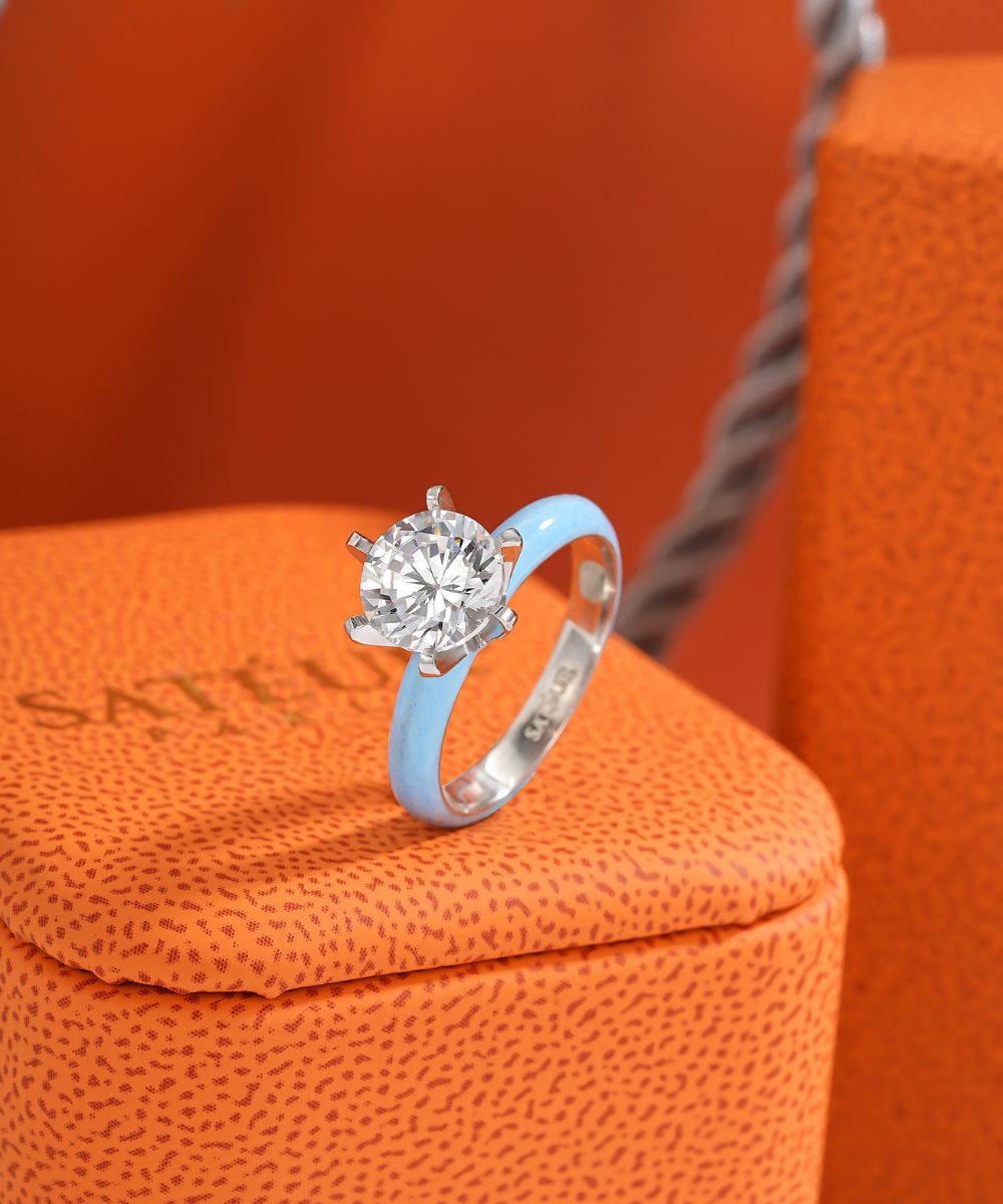 Satéur Colorée Baby Blue Diamond Ring™, 18K White Gold