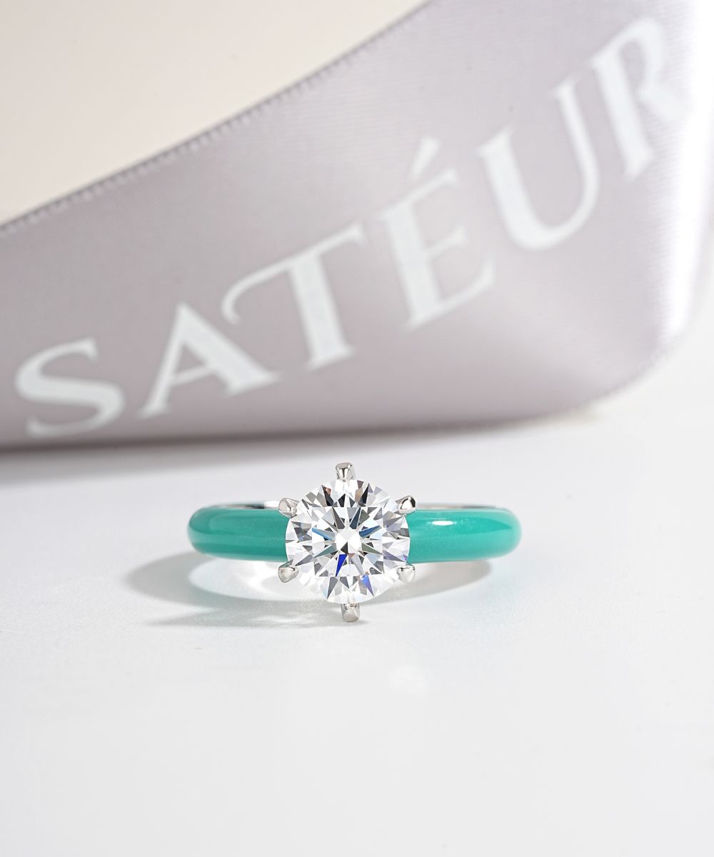 Satéur Colorée Turquoise Diamond Ring™, 18K White Gold