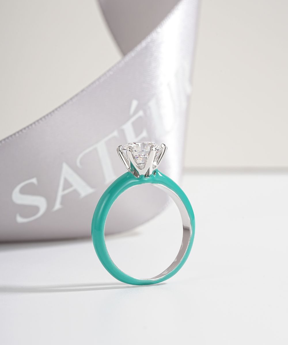 Satéur Colorée Turquoise Diamond Ring™, 18K White Gold