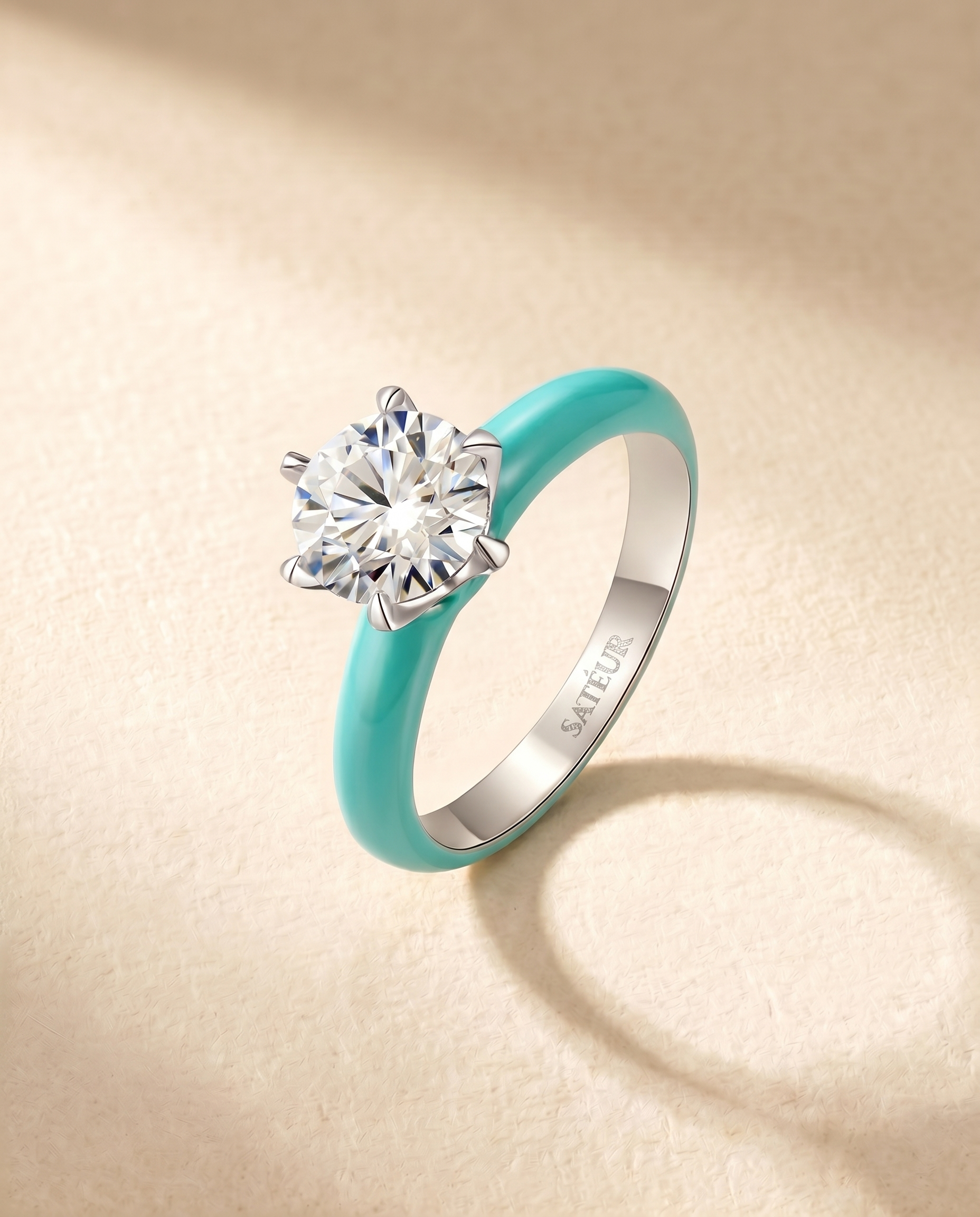 Satéur Colorée Turquoise Diamond Ring™, 18K White Gold